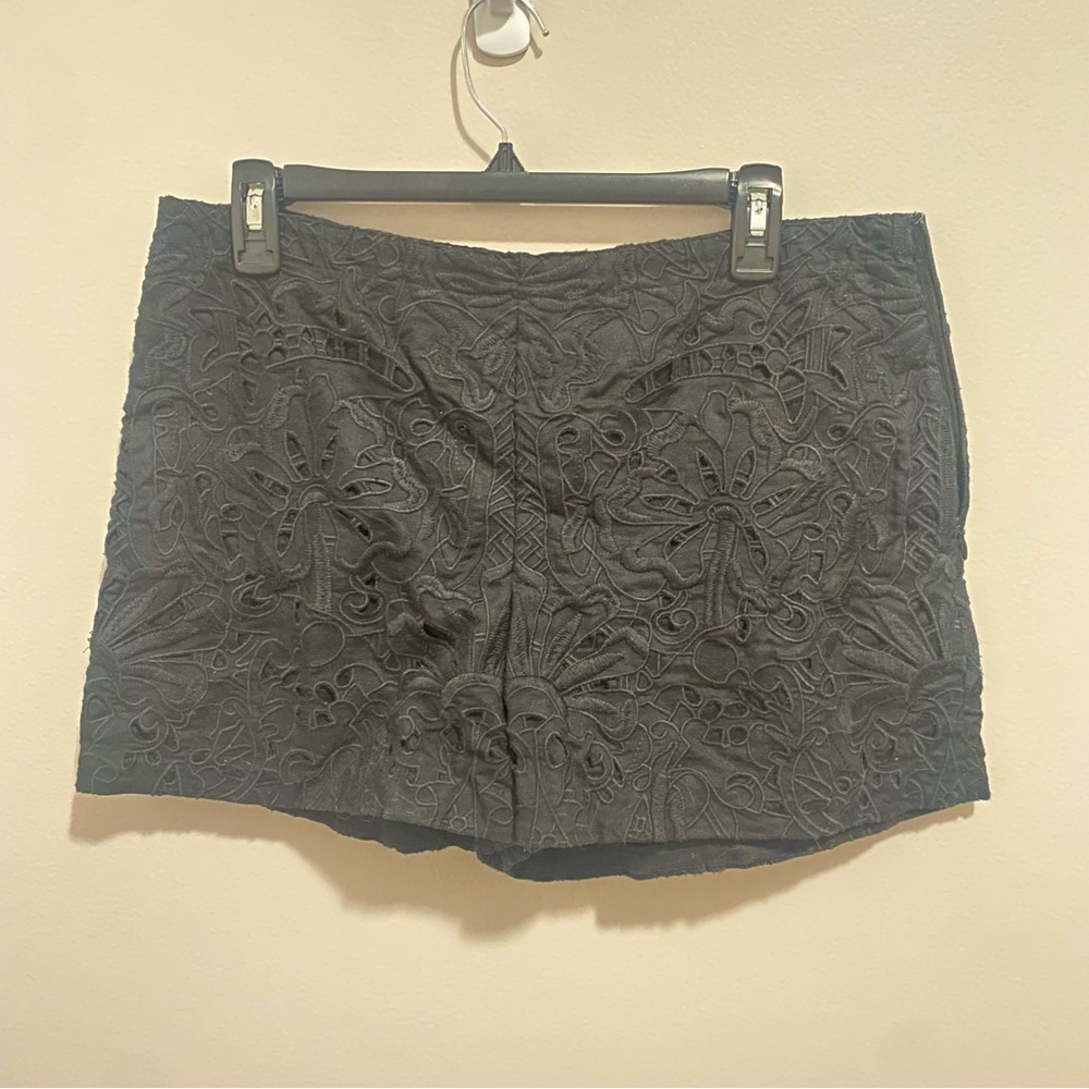 Theory Black Lace Eyelet Side Zip Shorts - Picture 2 of 5